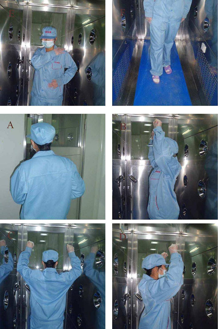 操作人員進入風淋室前，應穿戴好個人防護用品，如無菌服、帽子、口罩、手套等。